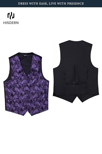 Image of HISDERN Mens Vest Tie Set 3PC Formal Waistcoat Paisley Floral Jacquard Necktie Pocket Square Suit Vests Wedding Party