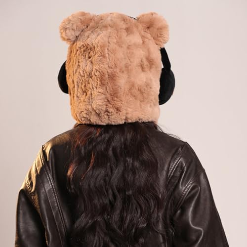 Bear Plush Hat,Bear Plush Winter Hat Women Warm Winter Hat Integrated with Scarf and Gloves for Outdoor Warmth3