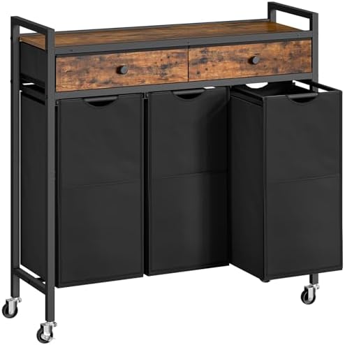 HOOBRO EBF78XY01 Laundry Basket on Wheels, Laundry Basket with 3 Compartments, Laundry Sorter with 2 Non-Woven Drawers, Extendable Removable Laundry