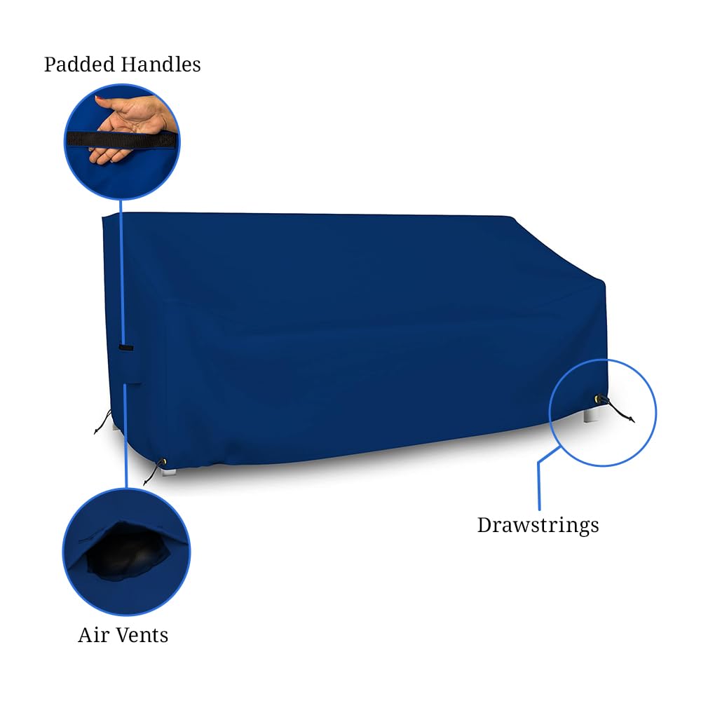 Pokrowiec outdoorowy 'Loveseat' 45 ml wodoodporny - 100% odporny na warunki atmosferyczne pokrowiec na sofę na patio z kieszeniami powietrznymi i paskiem do ściągania do wygodnego dopasowania (76 szer. x 90 cm x 90 cm x 15 FH, niebieski)