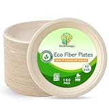 thinkcology. Kompostierbare Pappteller, 25,4 cm, 100 % biologisch abbaubar, aus Zuckerrohr-Bagasse (Naturbraun), runde, robuste, umweltfreundliche Speiseteller, 150 Stück