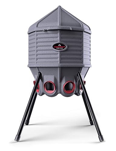 Poultry Feeder - 80 lb Capacity - Adjustable Height - UV Stable - Weather Resistant - 8 Feed Ports - Silo Shaped Design - Rust-Proof - Intended for Chickens/Ducks/Turkeys - Made in USA