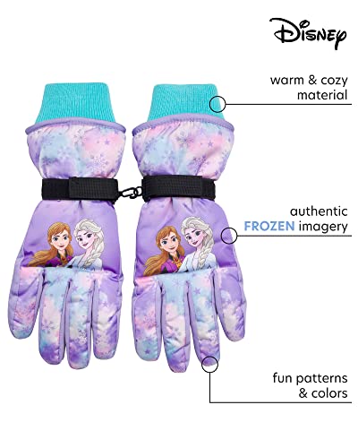 Disney Girls' Winter Insulated Snow Ski Gloves ? Minnie Mouse or Frozen II Elsa & Anna (Toddler/Little Girls), Size Age 4-7, Frozen Glove Pink/Purple2