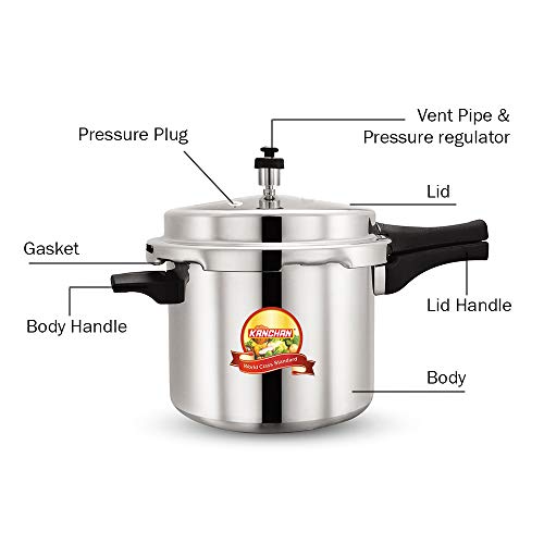 Image of Kanchan Classic Aluminum Pressure Cooker with Outer Lid (12 Liters) - 5 Year Warranty, Large Pressue Cooker Ideal for Big Family & Commercial, Gas Stovetop Compatible ISI Certified