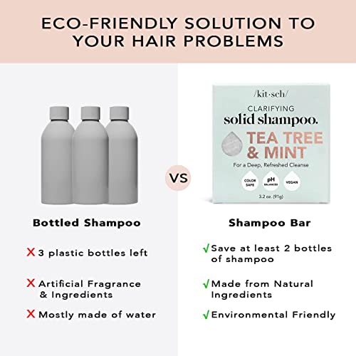 Kitsch Tea Tree & Mint Clarifying Shampoo Bar For Dandruff | Anti-Dandruff Shampoo For Itchy Scalp | Sulfate-Free Hair Shampoo | Vegan Shampoo Bar | For All Hair Types #TOP4