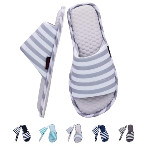 Wide Fit Open-Toe Massage Slippers for Women – Breathable Knit Fabric, Cozy Memory Foam, Non-Slip Indoor House Slides - Main Image