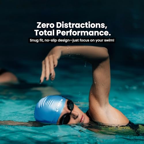 Image of Rainbow Silicone Swimming Cap for Men, Women & Kids | Stretchable Swim Cap for Long & Short Hair | Durable, Waterproof & Comfortable Fit - Blue