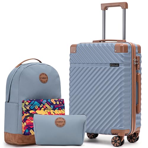Cosbarn Carry On Luggage 22x14x9 Airline Approved Hardside 20 Inch Carry on Suitcases with Wheels Hard Shell ABS Lightweight Carry on Luggage Set Travel Suitcase Set with TSA Lock SkyBlue