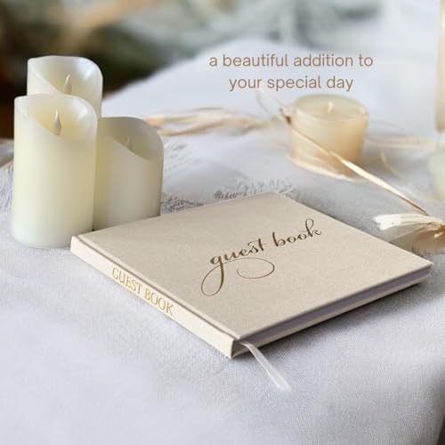 Image of Premium Wedding Guest Book with 200 Stickers - Elegant Linen Guest Sign in Book for Wedding Reception, Polaroid Photo Corners & Table Sign, Keepsake Memory Book