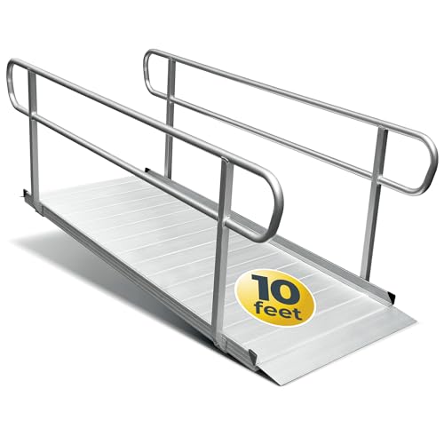 MAASTERS 10 Foot Handicap Ramp with Handrails - Loading Capacity 850 lb - for Wheelchairs Scooters Walkers - Non-Slip Surface