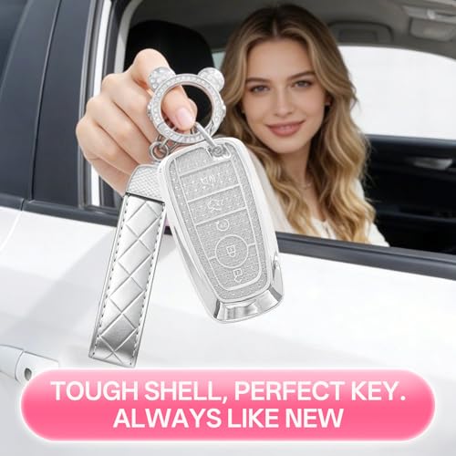 Avalessia for Ford Key Fob Cover with Keychain,Soft TPU Protector Bling Car Keys Case Shell Compatible with Ford Explorer Fusion Edge Expedition F150 F250 F350 F450 F550 Maverick Mustang(Silver Clear — view 6
