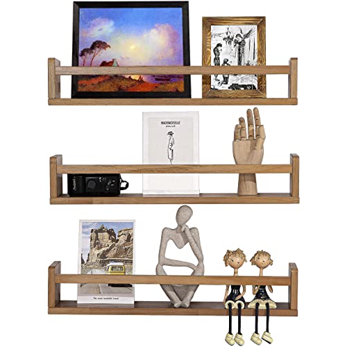 Mbyd 24 Inch Nursery Book Shelves Set Of 3 Same Dimensions, Handmade Solid Wooden Light Walnut Floating Bookshelf, Wall Shelf To Organize Your Nursery Home, Kitchen, Bathroom #TOP22