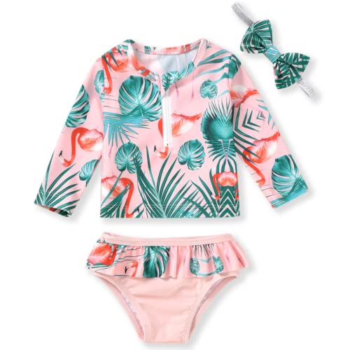 Image of Aalizzwell Baby Girls Swimsuit 2 Piece Long Sleeve Bathing Suit Beach Wear