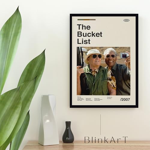 Image of BLINKART Bucket List Movie Poster Frame 8x12 Inch | Premium 300 GSM Paper Wall Print | Mid Century Vintage Film Artwork for Home, Bedroom, Living Room, Office | Framed Photo Decor