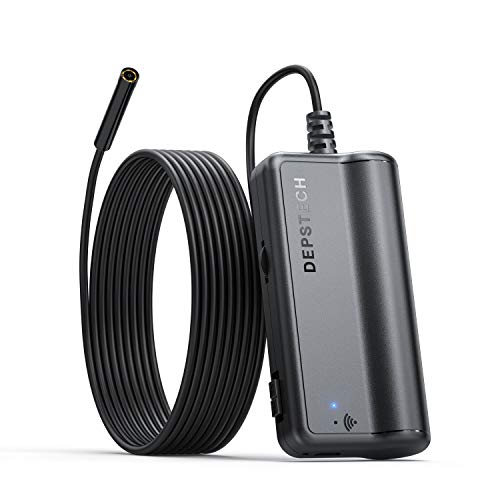 DEPSTECH 1200P Semi-Rigid Wireless Endoscope, 2.0 MP HD WiFi Borescope Inspection Camera,16 inch Focal Distance & 2200mAh Battery Snake Camera for Android & iOS Smartphone Tablet - Black 33FT (5M)