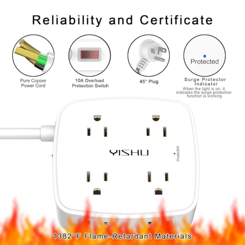 Image of 3Ft Surge Protector Power Strip - 8 Widely Outlets with 4 USB Ports, 3 Side Outlet Extender with 3 Feet Extension Cord, Flat Plug, Wall Mount, Desk USB Charging Station, ETL, White