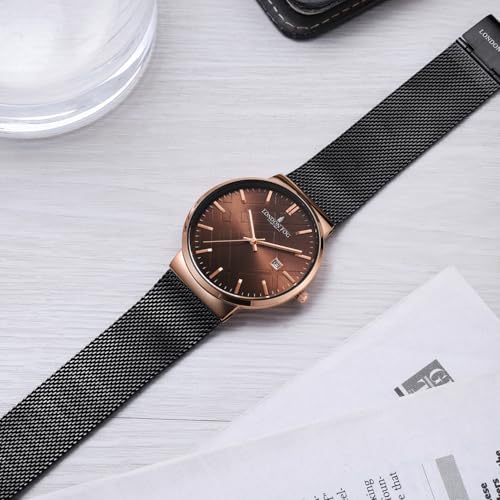 Image of London Fog Surrey Collection Analog Quartz Watch for Men with Round Textured Dial, Date Display Function, Stainless Steel Mesh Strap, Water Resistant - LFM10006