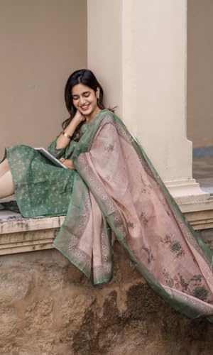 Image of Sun Fashion And Lifestyle Kurta Dupatta Sets for Woman | Kurti Set | Women's 2 Piece Kurta with Dupatta Set | Chanderi Kurta Woman | Dupatta (KD10 Green)