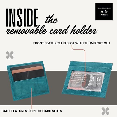 Image of AG Wallets Leather Wallet for Men - Sliding 2-in-1 Bifold Wallet with Removable Card Holder & RFID Protection - Premium Travel Wallet - Versatile & Functional Design - Peacock Blue