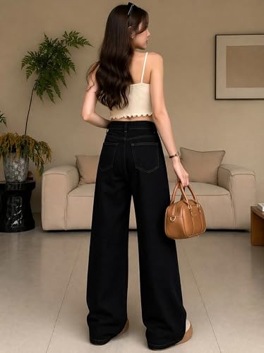 Image of KOTTY Women's Wide Leg Denim Jeans | Loose Fit High Rise Baggy Style Jeans for Women