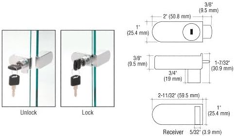 Miniatura 2 de CRL Cerradura cromada sin taladrar para escaparate, con igual llave