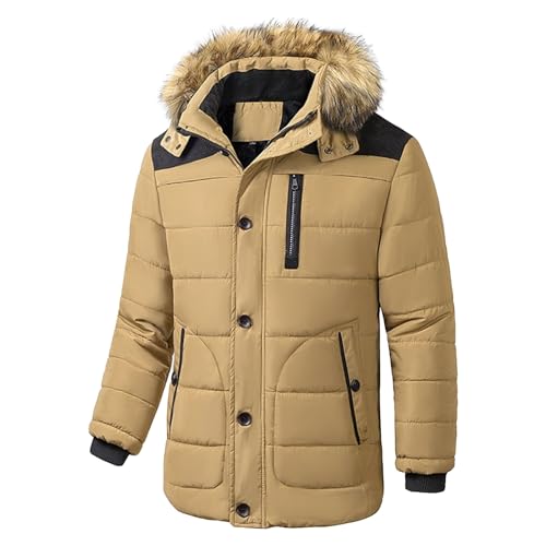 Chaqueta acolchada de piel sintética para hombre con capucha desmontable