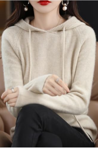 Image of Womens Cashmere with Pullovers,Winter Casual Knitting Hoodie Fashion Sweater,Fall Drawstring Thick Sweater