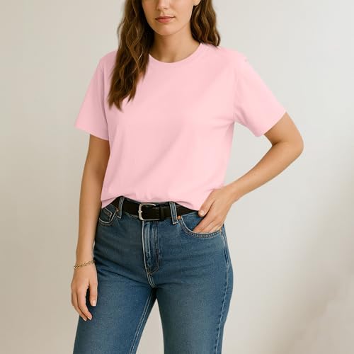 Women's Cotton Crewneck T-Shirts Short Sleeve Basic Solid Color Tee Classic-Fit Shirts Breathable Comfy Summer Tops3