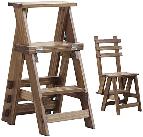 Escalera plegable de madera portátil para llegar a estantes altos sin ocupar espacio 6