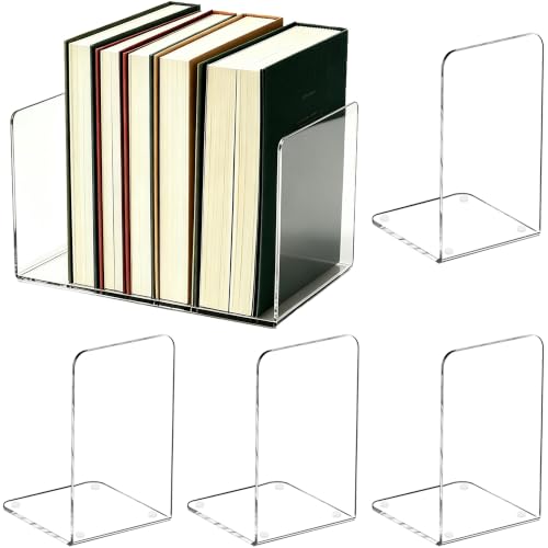 Image of Acrylic Book Ends 6 Pcs, Clear Bookends, Bookend Organizer for Shelves