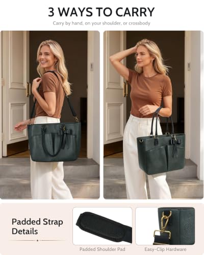 Image of Laptop Tote Bag for Women, Leather Work Tote with Padded Laptop Compartment, Cup Holder, Office Computer Briefcase