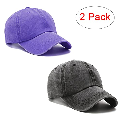 Image of PFFY 2 Packs Vintage Washed Distressed Baseball Cap Golf Dad Hat for Men Women
