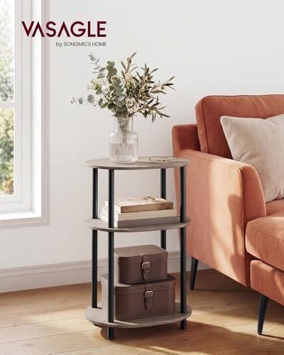 Image of VASAGLE Side Table, Small End Table, Tall Nightstand for Living Room, Bedroom, Office, Bathroom, Steel Frame, Industrial Style, Oval, Heather Greige and Ink Black ULET288L101