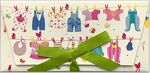 GrosseJewels Original Turnowsky: Gutschein-Karte für Baby oder Klein-Kind ... hochwertig geprägt mit Einlage (Gutschein zum Aufklappen und Beschriften mit bunten Baby-Kleidern)