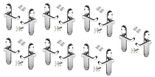 Door Handle Polished Chrome Epsom Style Victorian Scroll with Hinges and Tubular Latches x 7 Sets - Haven Heritage ®