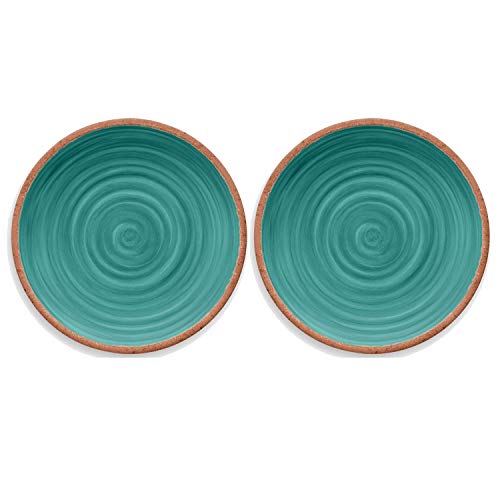 Auntie Morags Rustic Swirl Turquoise Melamine Dinner Plate set (2)