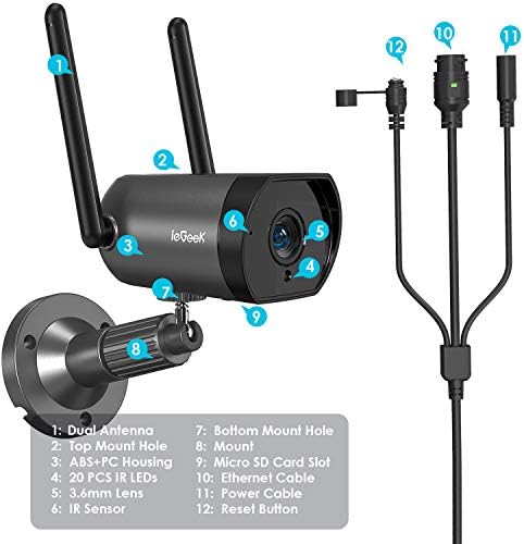 ieGeek Outdoor Security Camera 2 Pack - 2.4G Wireless WiFi Wired CCTV Camera System, 1080P Home IP Surveillance Camera,2-Way Audio,Motion Sensor,Alarm,25m Night Vision,IP66,Video Record,Support PC/App