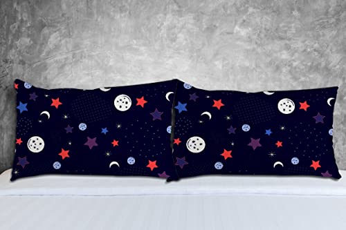 Vantaso Pillowcase King Size Space Star American Color 20X36 Inches Cosmic Planet Moon Navy Red Galaxy Pillow Cover Protector Pillow Sham Pillow Case With Zipper Set Of 2 For Long Throw Pillow #TOP4