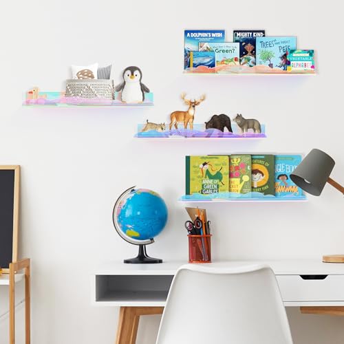 wooshwa Iridescent Rainbow Acrylic Floating Shelves,15in Kids Wall Mounted Nursery Bookshelves - Image 2