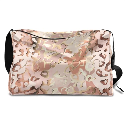 Leather Travel Duffle Bag for Women Men, Animal Leopard Sequins Small Sports Gym Bag Weekender Overnight Bags Underseat Carry on Luggage Bags for Airplanes, Personal Item Travel Bag,B-317