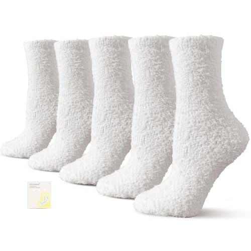 Women's Cozy Fluffy Fuzzy Socks Plush Home Sleep Slipper Socks - Warm Cozy Gifts Ideas for Women 5,6,7,8 Pairs One Size 5 White