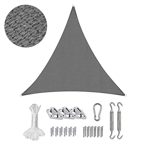 Sekey Sonnensegel 3x3x3m, Sonnenschutz, Dreieckig mit Edelstahl Befestigungs Kit, HDPE-Kunststoff, Winddicht Wasserdurchlässig UV-beständig Atmungsaktiv Reißfest, für Balkon Garten, Anthrazit