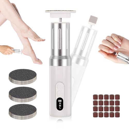Lime électrique pour corne des pieds, 2 en 1 professionnel enlève-corne pour pieds avec 6 vitesses et LCD, Enlève-corne sans fil rechargeable et peau morte, Talons fendillés (Blanc-argenté)