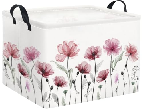 Image of Rectangular Valentines Basket for Women Girls Storage Bin Organizer Box Shelf Room Decor(Silk Flower)