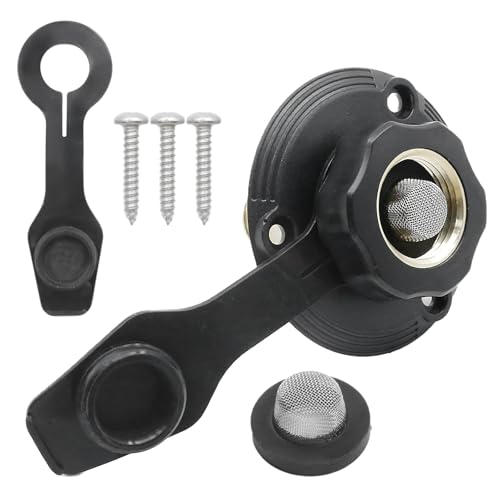 Image of Saihisday Flange RV Fresh Water Inlet, 3 /4 NH Female to 1 /2 NPT Male RV City Water Inlet with Check Valve, RV Water Connection Inlet with Dust Plug for RV Camper Motorhome Trailer Marine