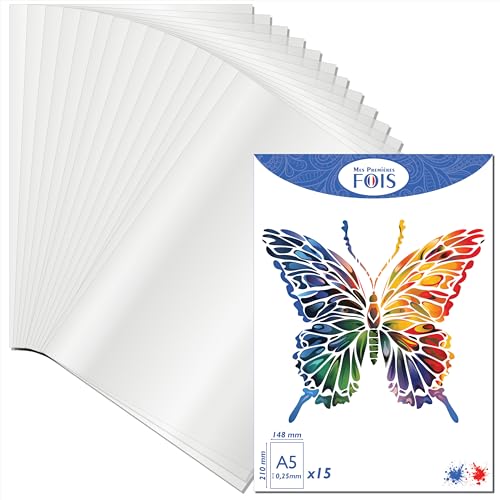 [Pack x15] Feuille Pochoir PET Mylar A5 Translucide - Épaisseur 0,25mm - Idéal Artisanat, Personnalisation Objet, Cadeaux, Scrapbooking, Décoration, Aérographe,...