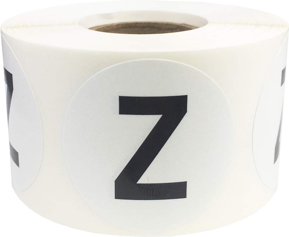Letter Z Inventory Labels 1.5 inch Round Circle Dots 500 Adhesive Stickers