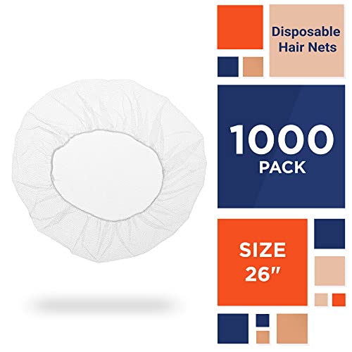 Ezgoodz White Nylon Hair Nets 26" In Bulk. Pack Of 1000 Disposable Hairnets Caps With Elastic Edge Mesh. Stretchable Adult Hair Covers For Cooking, Food Service. Unisex, Heavyweight, Breathable. #TOP1