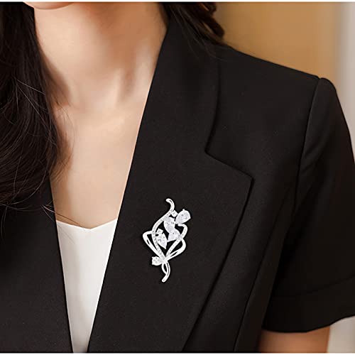 Zirconia Crystal Flower Brooches Pins For Women Bouquets Costume Jewelry Gifts (Silver) #TOP5