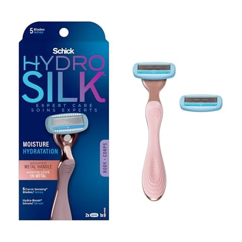 Schick Hydro Silk Rose Gold Metal Razor for Women | Womens Razors, Travel Razor, 5-Blade Razors for Women | 1 Handle & 2 Razor Refills Cover
